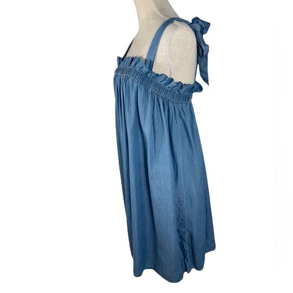a.n.a Chambray Blue Tie Shoulder Summertime Lightweight Casual Dress - Picture 4 of 10
